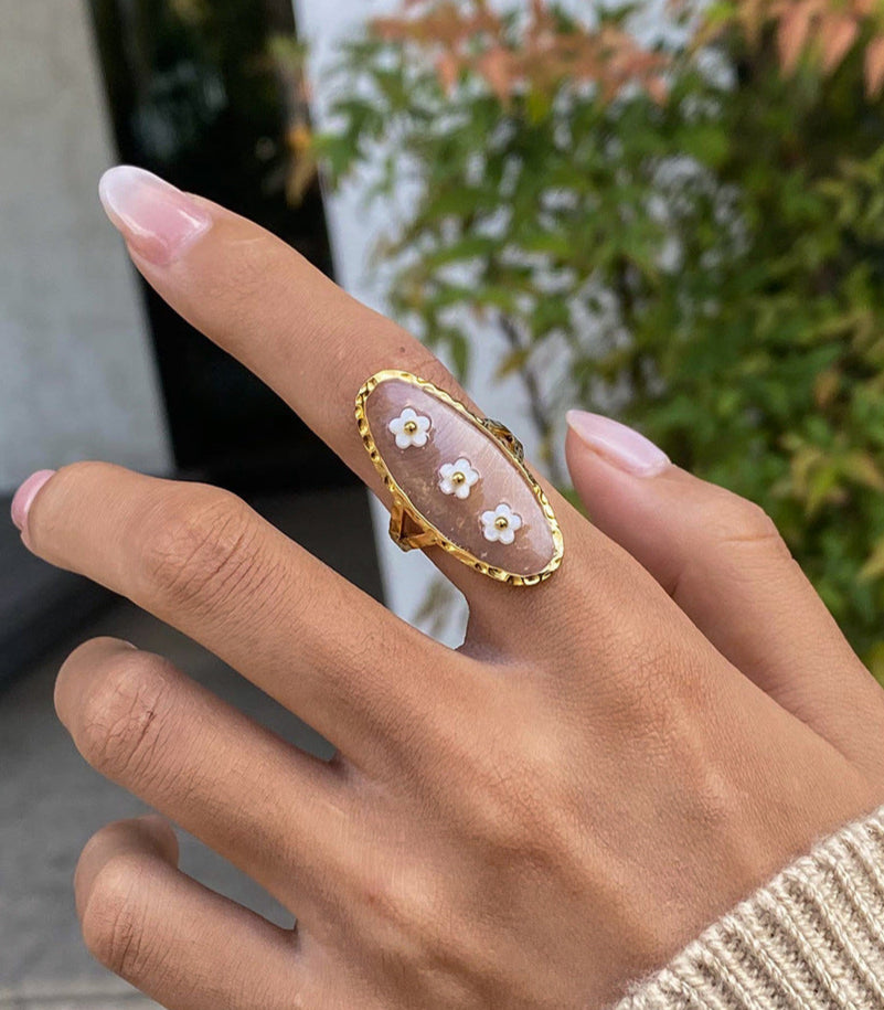 Spring Floral Adjustable Gold Rings Set
