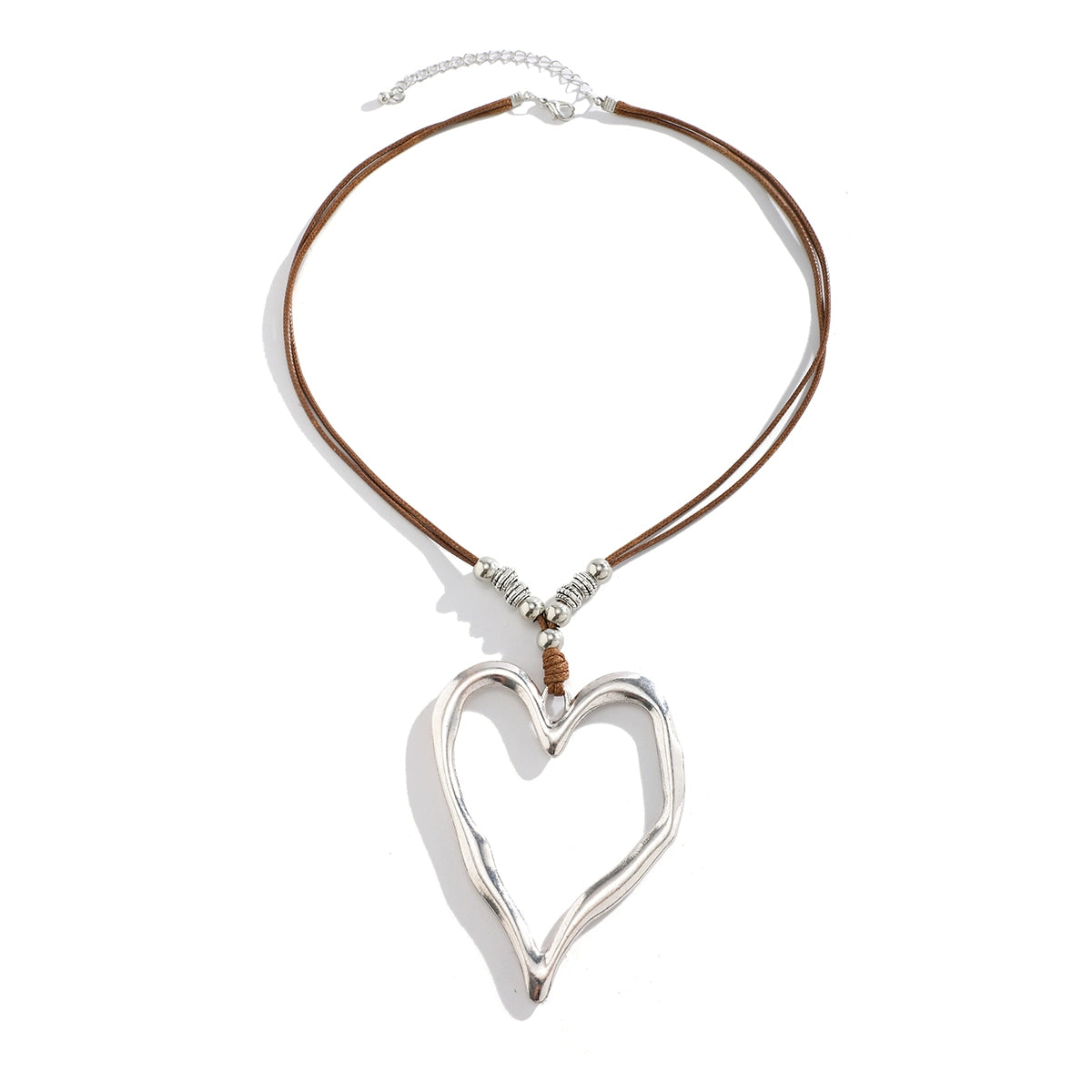 Malea Pointed Heart Wax Necklace - Silver