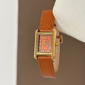 Vintage Square Dial Leather Watch - Style 1 (Orange Leather Strap) [2BKZO67L]