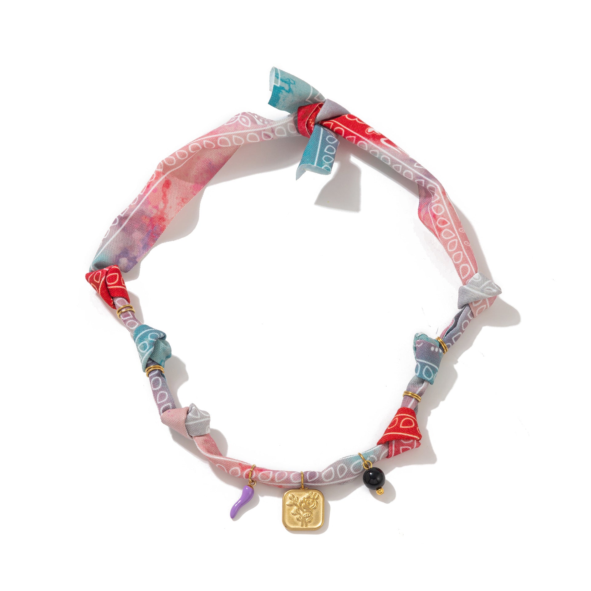 Charm Pendant Cord Necklace - Red Square Palm Necklace [ANCNWT9B]
