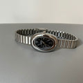 Vintage Inspired Bangle Watch - Silver Bamboo Link / Black Dial / Roman Numerals [GR08JEXT]