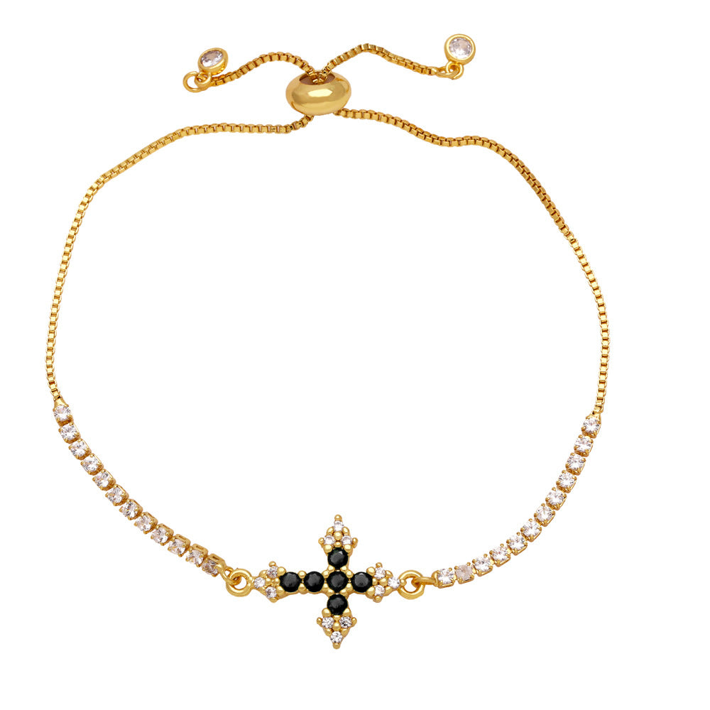 Eleonor Zircon Cross Bracelet - Black [UWRSB6G7]
