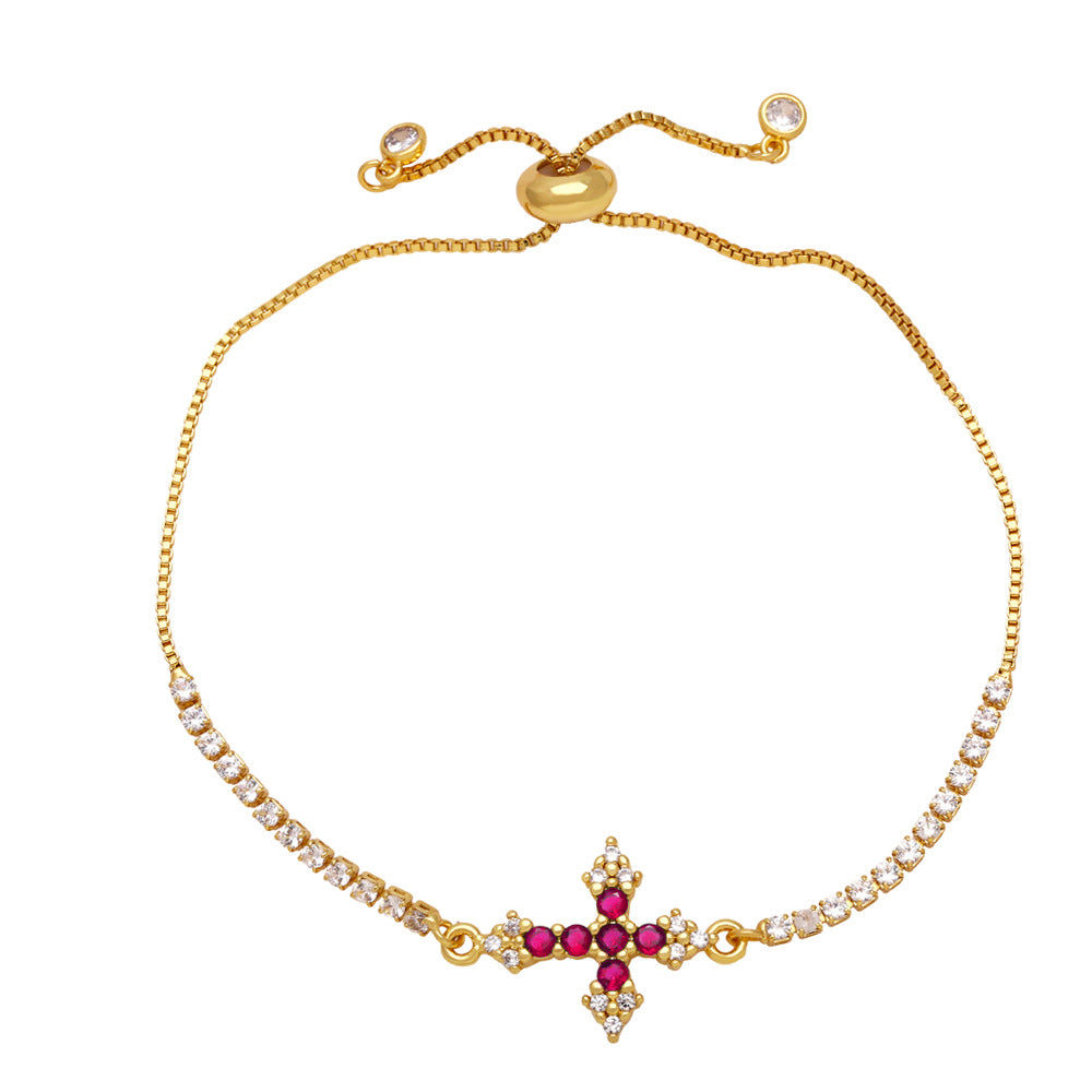 Eleonor Zircon Cross Bracelet - Rose Red [QHIS1VFC]