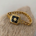 Retro Square Bracelet Watch - Camellia Black & Gold [EG37ZI4N]