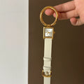 Vintage Square Dial Mesh Watch - Leather Band / White with Gold Case & White Dial [QMYV74ZO]