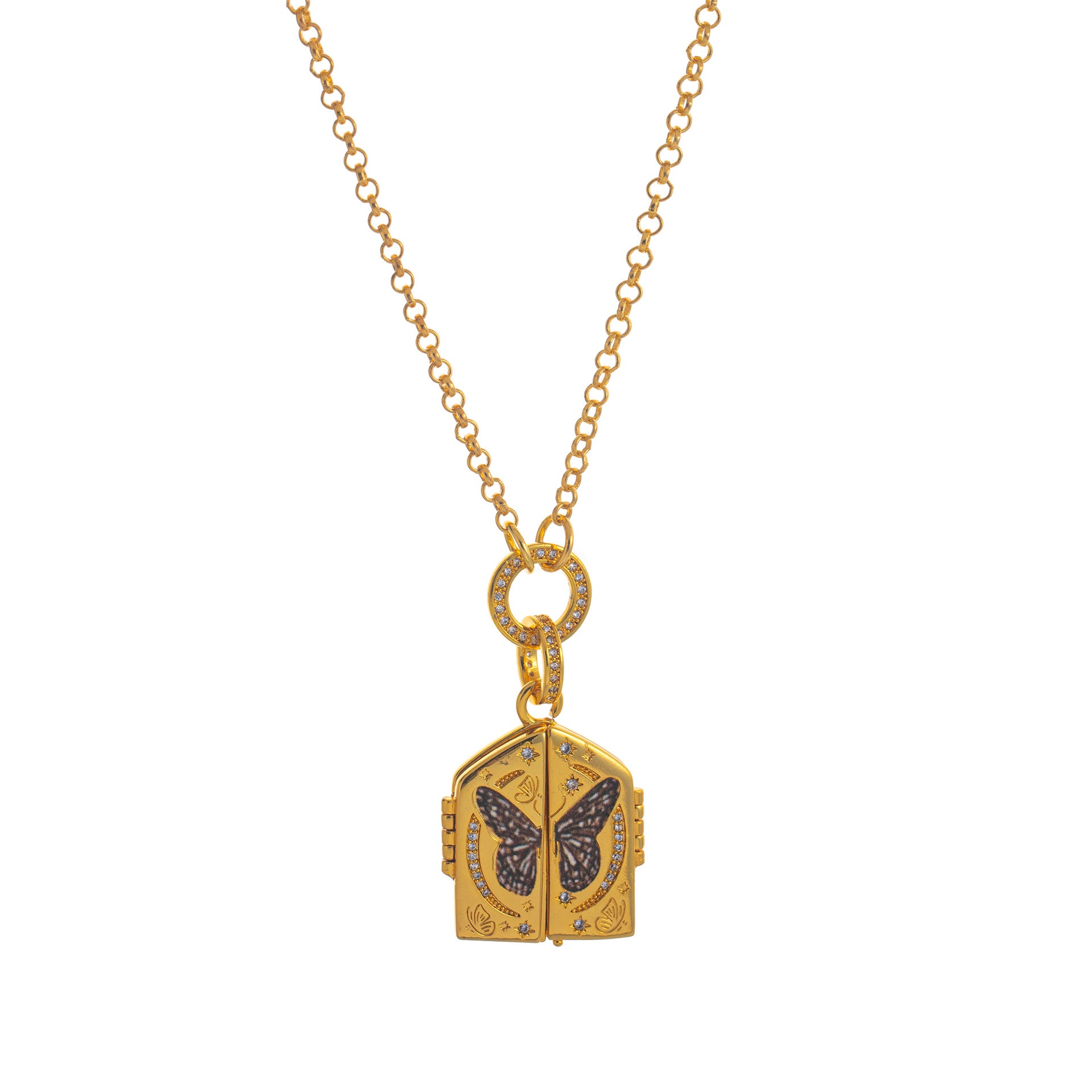 Floral Locket Pendant Necklace - Butterfly Locket Necklace [H286GLFI]