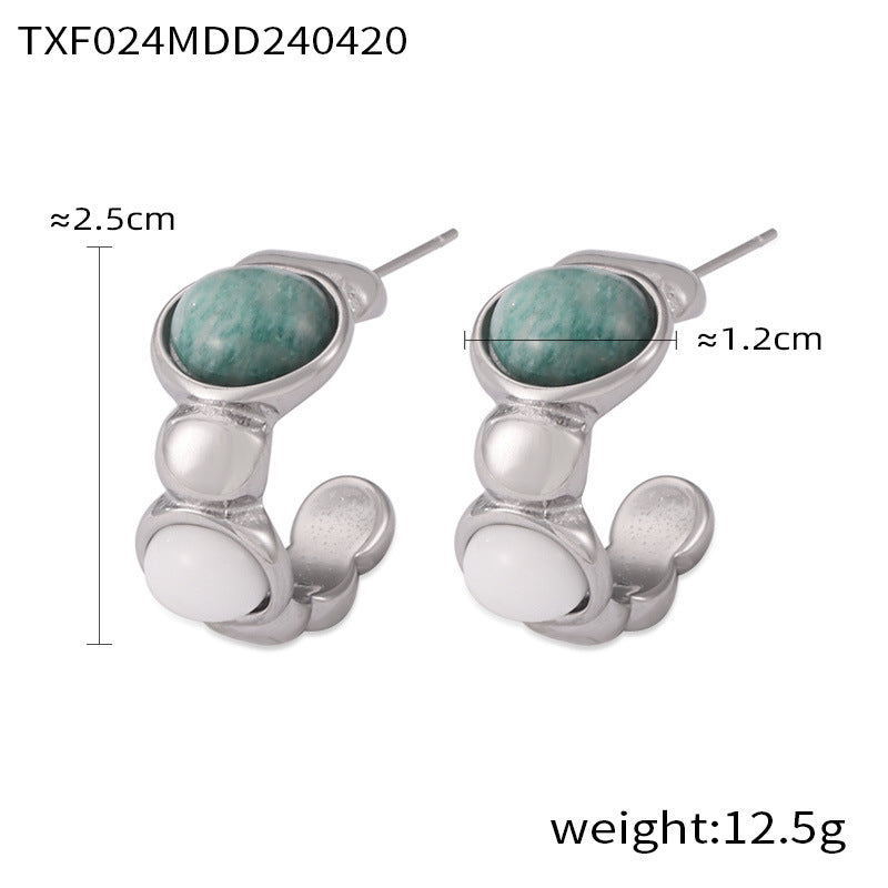 Zo Oval Stone Jewelry Set - Steel Earrings [W2HP63L8]