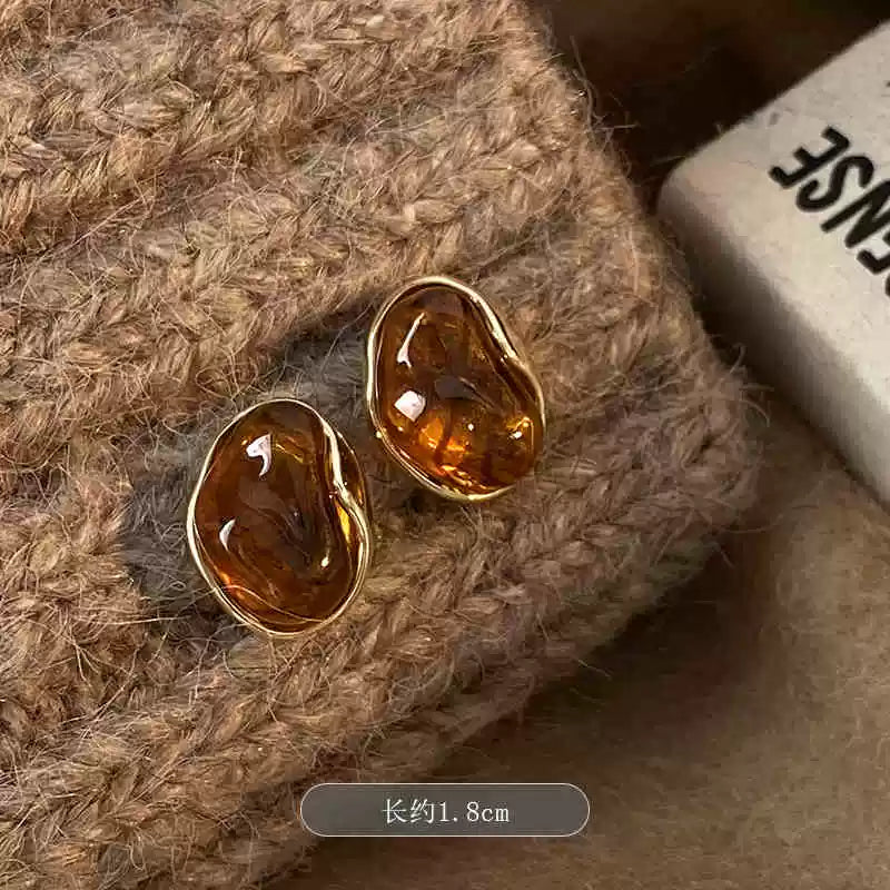 Dia Maillard Amber Earrings - French Irregular Amber Stud