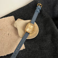 Vintage Square Dial Leather Watch - Blue Strap Gold Face [EJU6NGQD]
