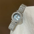 Floral Mother-of-Pearl Bracelet Watch - Silver with Blue Dial (Double Row Floral) [C192NJFF]