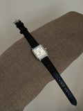 Vintage Square Bracelet Watch - Black Strap Silver Frame White Face (Leather) [HJ9RGGW6]