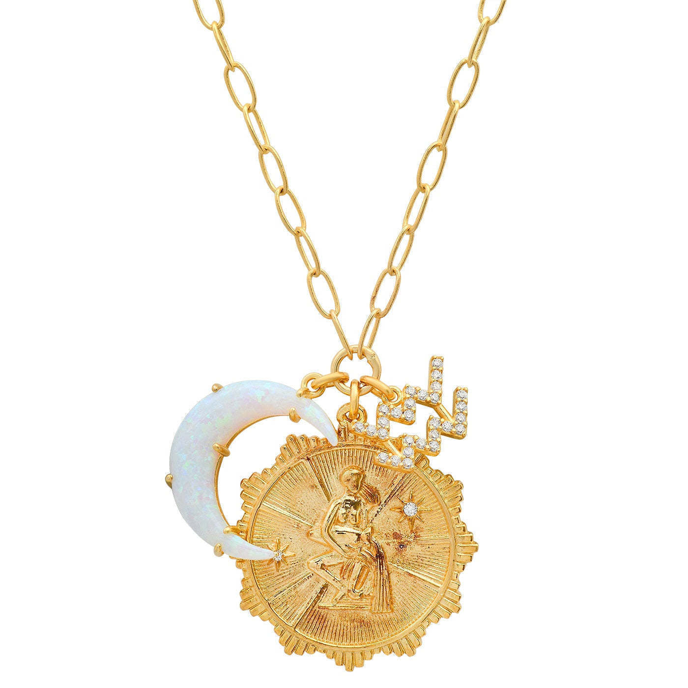 Zodiac Crescent Moon Pendant Necklace - Aquarius [MVIK12TK]