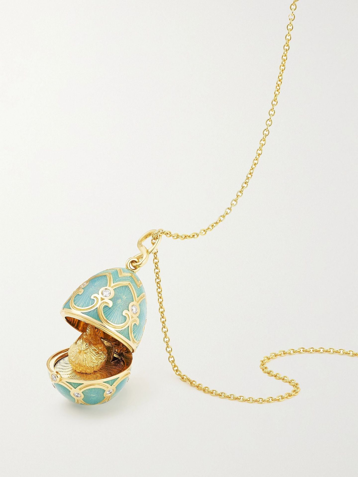 Vintage Locket Pendant Necklace - Sky Blue & Gold Locket Necklace [CQN3FQJ7]