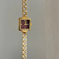Square Dial Chain Bracelet Watch - Gold Band Red Face (Dot Markers) [ZRIBTE0X]