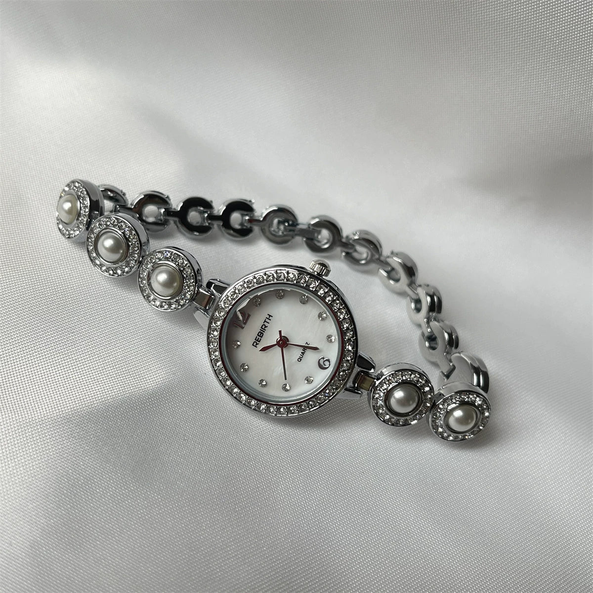 Pearl Bracelet Watch - Silver (Large Pearls) [6UYGRV2H]