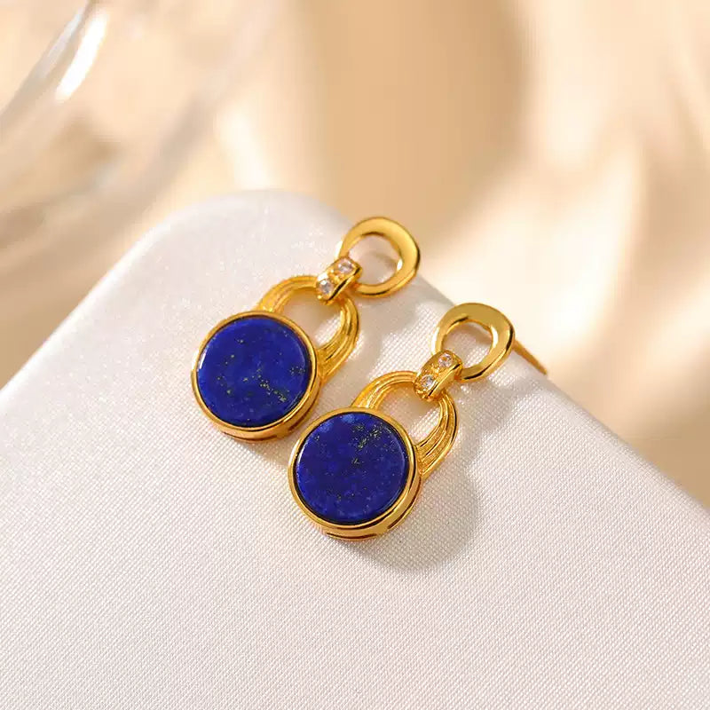 Lapis Lazuli Circle Drop Earrings