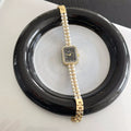 Rectangle Pearl Bracelet Watch - Gold Band / Black Dial [0AEXTW2R]