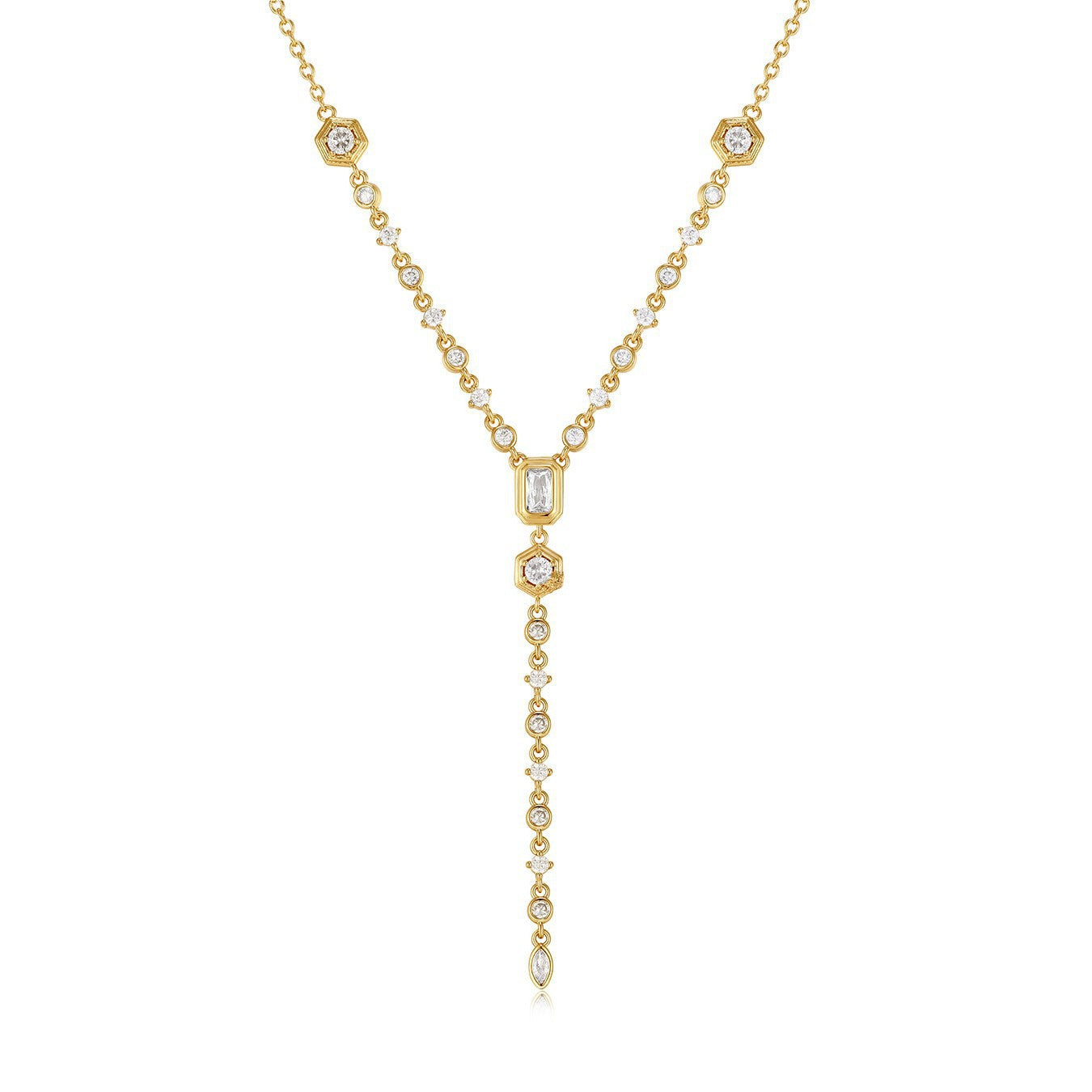 Layered Zircon Pendant Necklace - Gold Multi-Zircon - A Version [D6KFWF59]