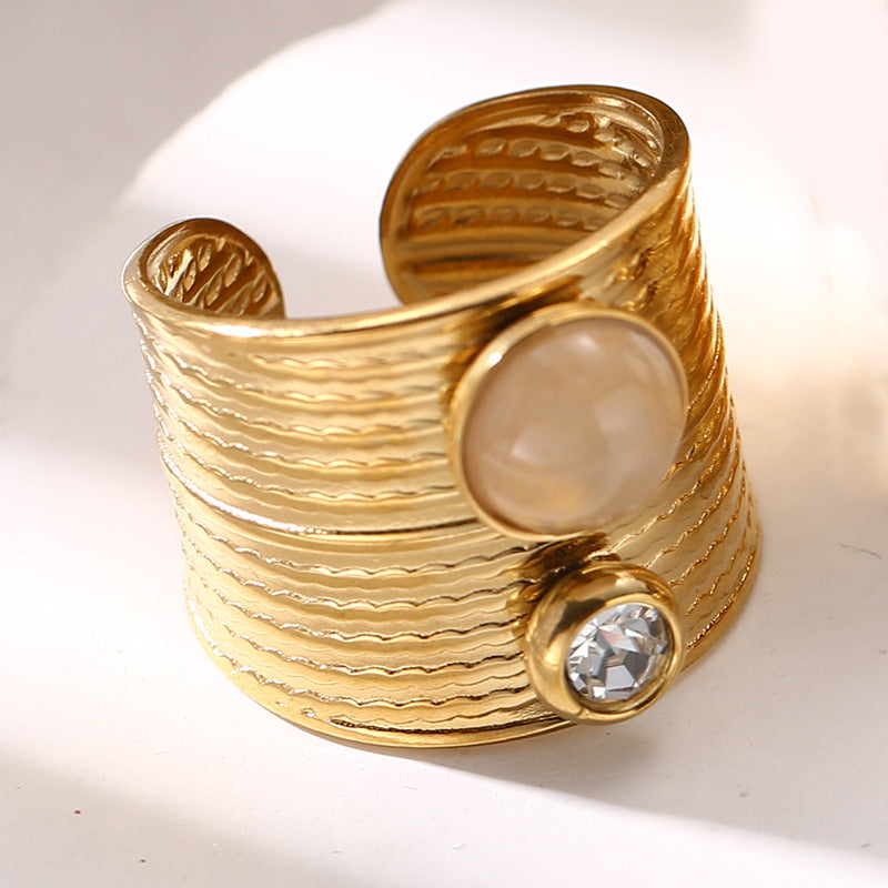 Hadlie Natural Stone Open Ring - Pink Crystal [N63DU1Q4]