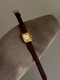 Vintage Square Bracelet Watch - Coffee Strap Gold Frame Gold Face (Leather) [BNG6AY8W]