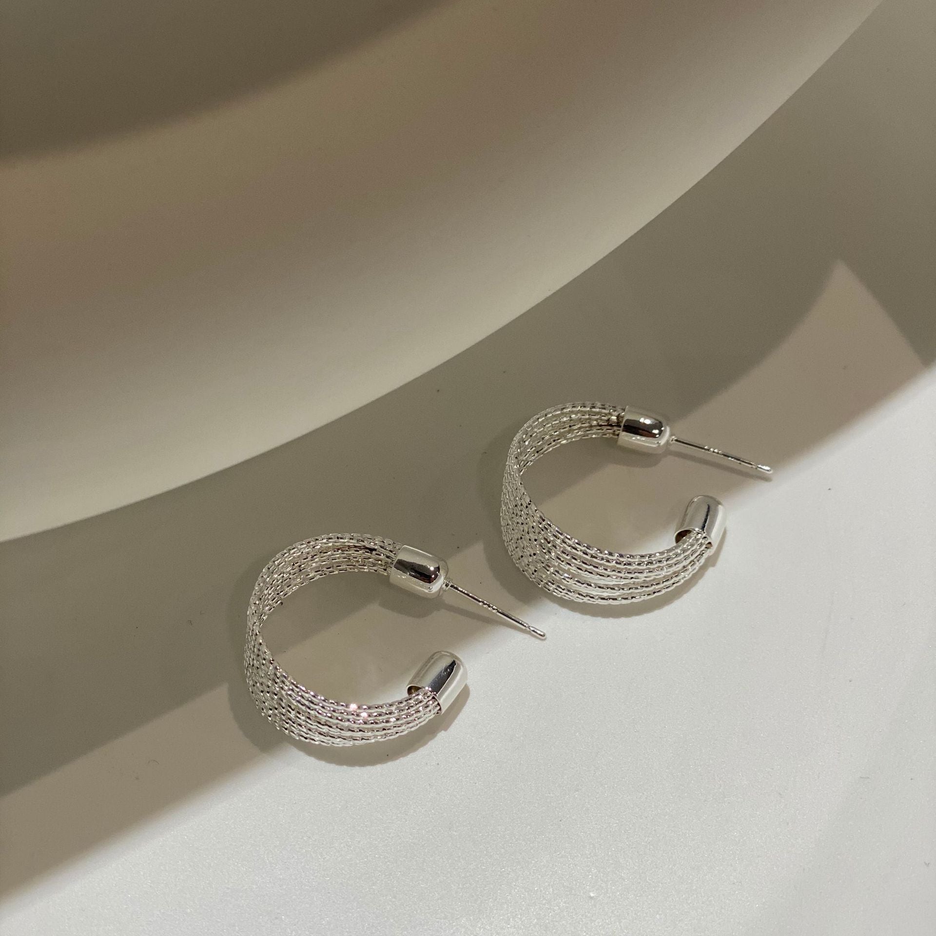 Raven Multi-Line Hoop Earrings - Silver Line Hoop (925 Silver Post) [WOPGXLI0]