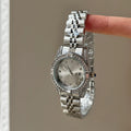 Dainty Round Dial Bracelet Watch - Silver Band Grey Dial [A003622B]