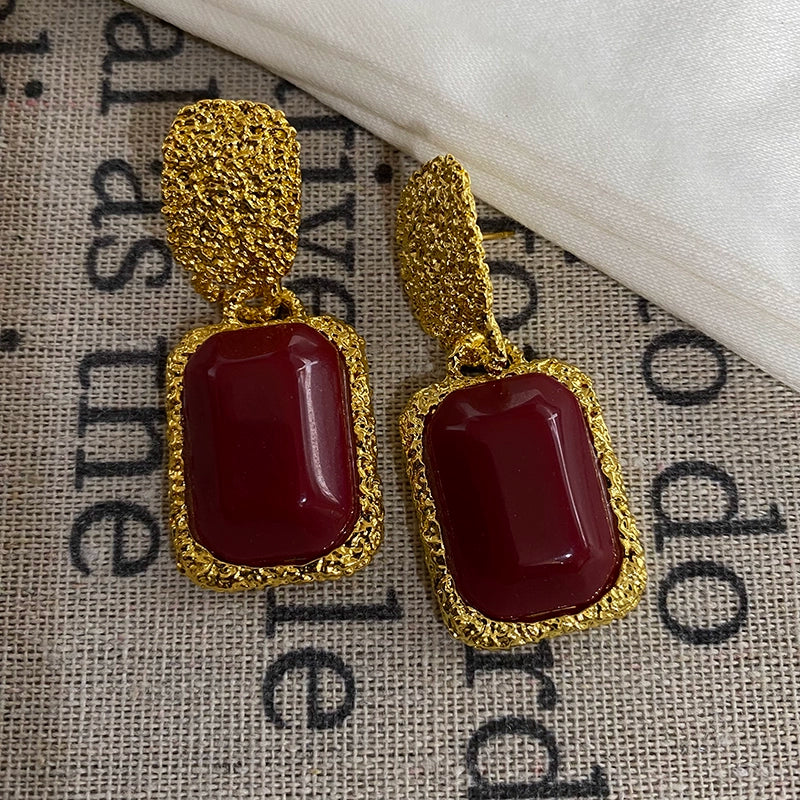 Harmony Red Geometric Drop Earrings - Red Square Earrings [F0LHE2IL]