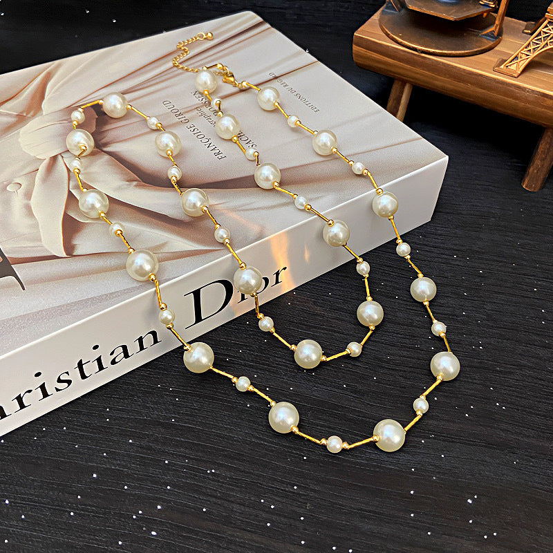 Rosaleen Pleated Pearl Necklace - Gold Necklace [F2050WXR]