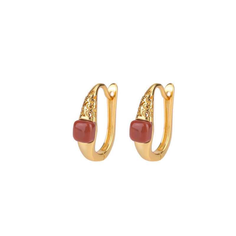 Carnelian Hoop Silver Earrings