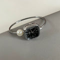 Square Pearl Bracelet Watch - Silver Band Black Dial [FYWABFAT]