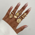 Lea Crown Cross Ring Set - Gold 10-Piece Set [64MB73FJ]