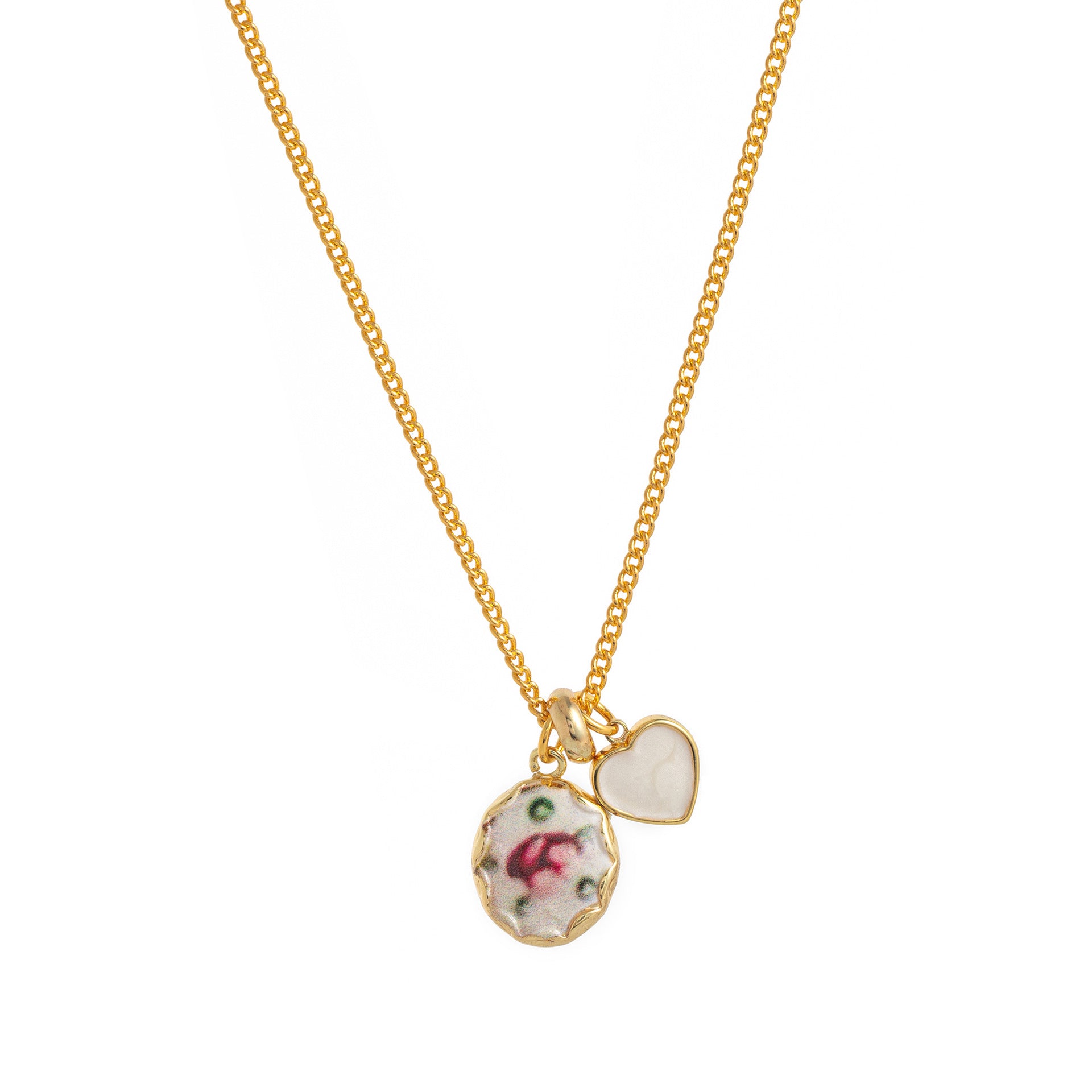 Ayelen Painted Pendant Necklace - Gold White Heart Necklace [SWFS22UY]