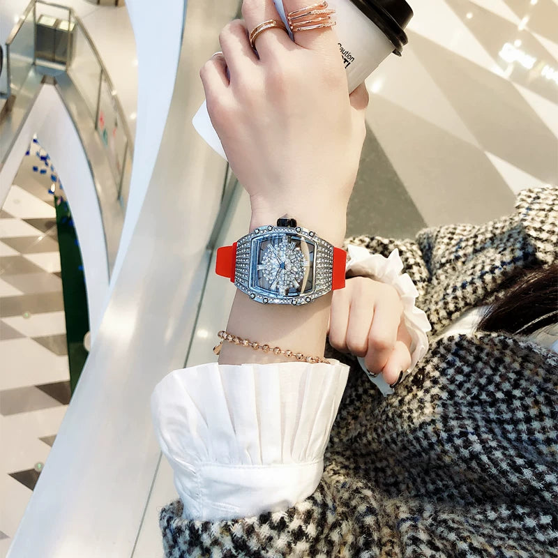 Rhinestone Barrel Watch - Silver Red [2SYXCTSV]