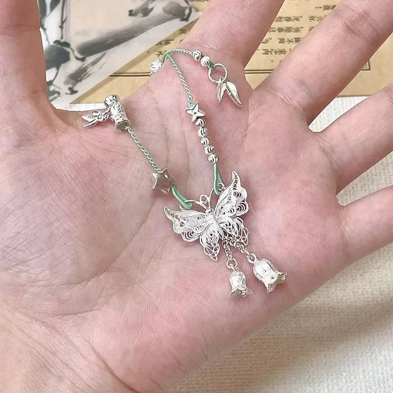 Butterfly Tassel Pendant Necklace - Small Butterfly Necklace [7O4JGW0V]