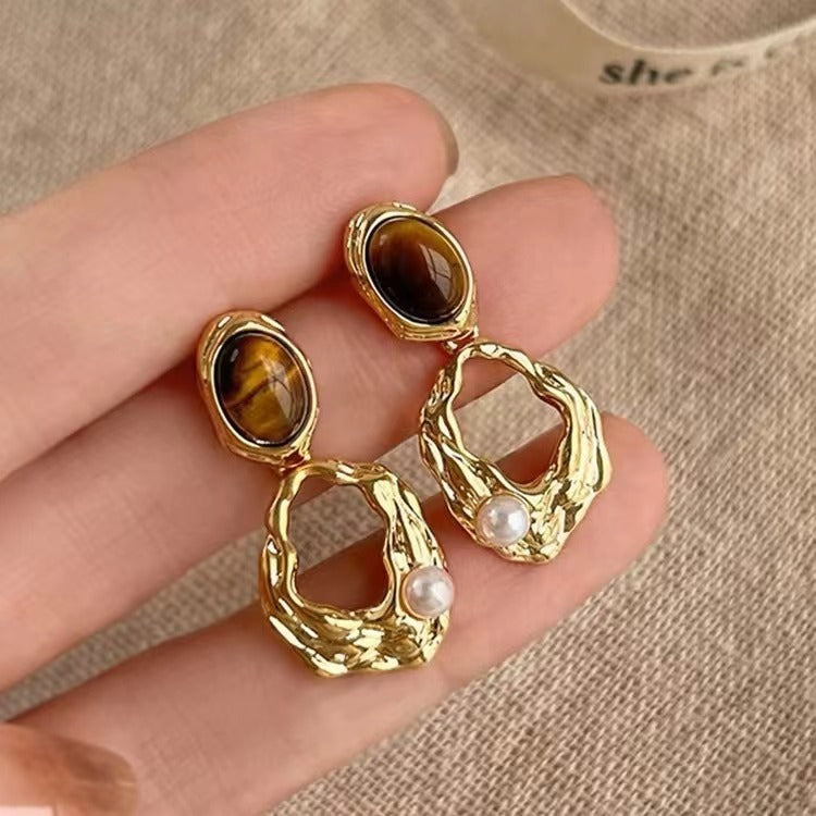 Aariah Geometric Tiger's Eye Earrings - Gold [OL1QG8KR]