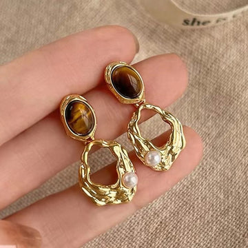 Aariah Geometric Tiger's Eye Earrings - Gold [OL1QG8KR]