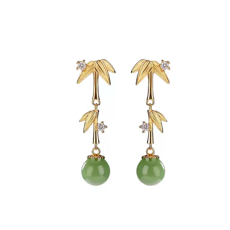 Jade Drop Bamboo Leaf Earrings