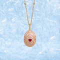 Enameled Egg Pendant Necklace - Red Zircon Vine Egg Necklace [ET57JS16]