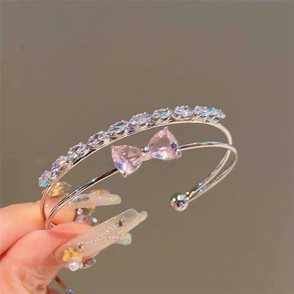 Wren Double Layer Bow Bracelet - Silver Pink [BI9ALJD8]