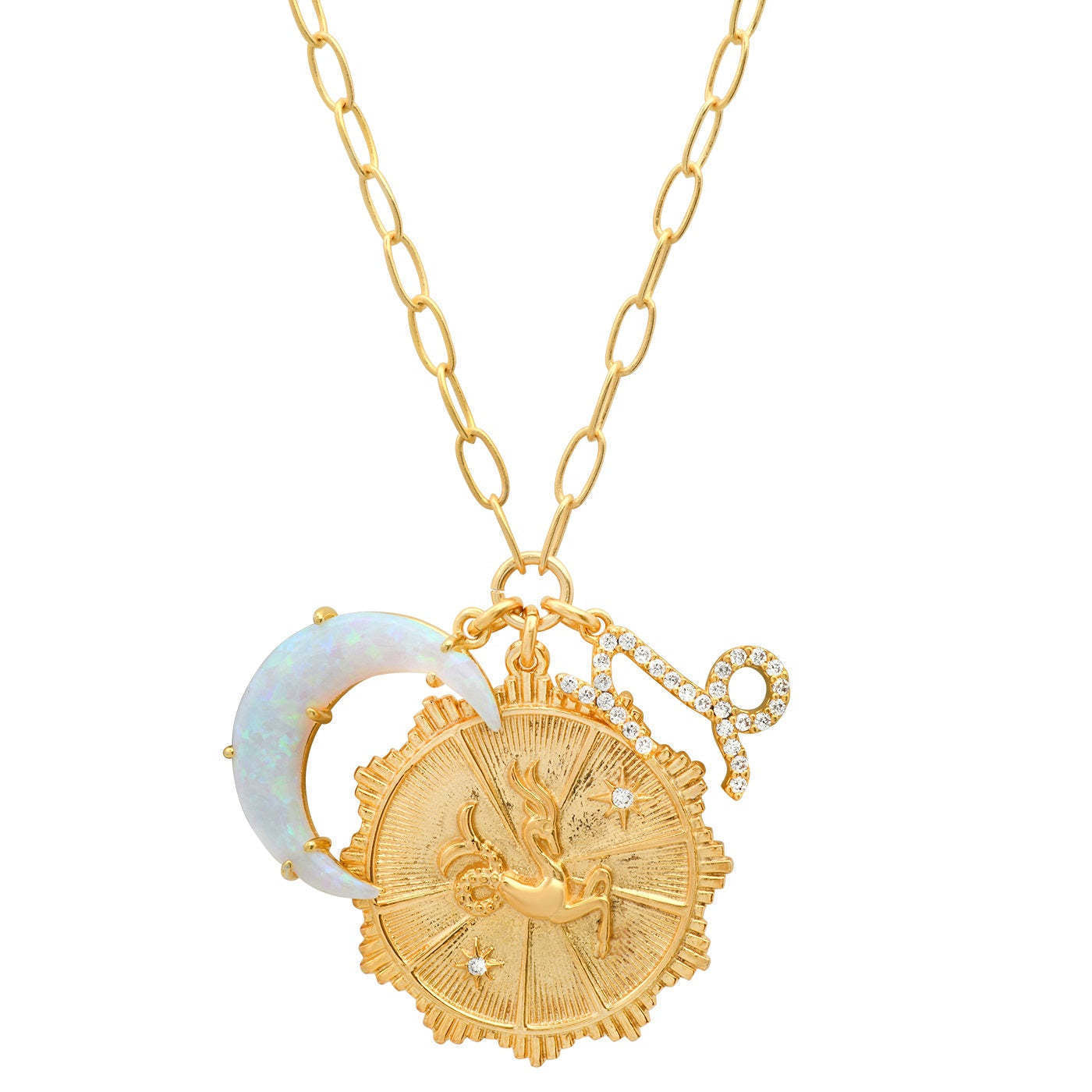 Zodiac Crescent Moon Pendant Necklace - Capricorn [VRDJN0R8]