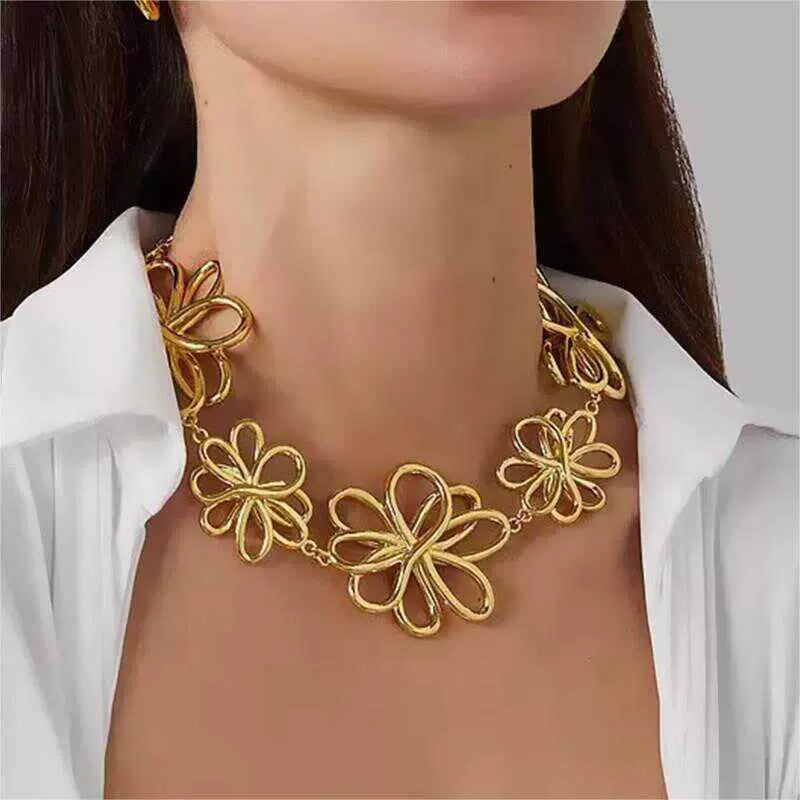 Floral Charm Necklace and Earring Set