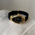 Lexus Diamond Snake Head Watch - Black Strap Gold Frame Black Dial [KZTJICYR]