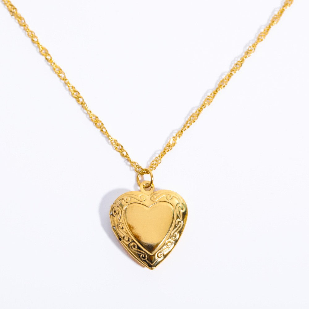 Zircon Heart Locket Necklace - Heart Locket - Water Wave Chain [ZYE13L3X]