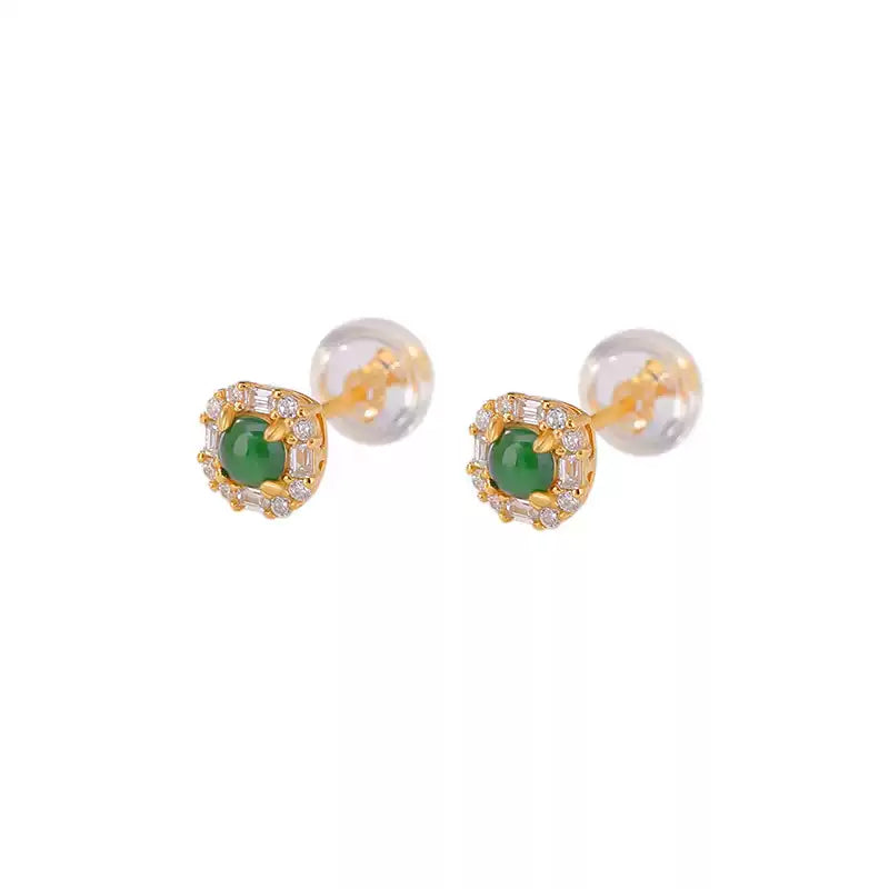 Emerald Halo Stud Earrings