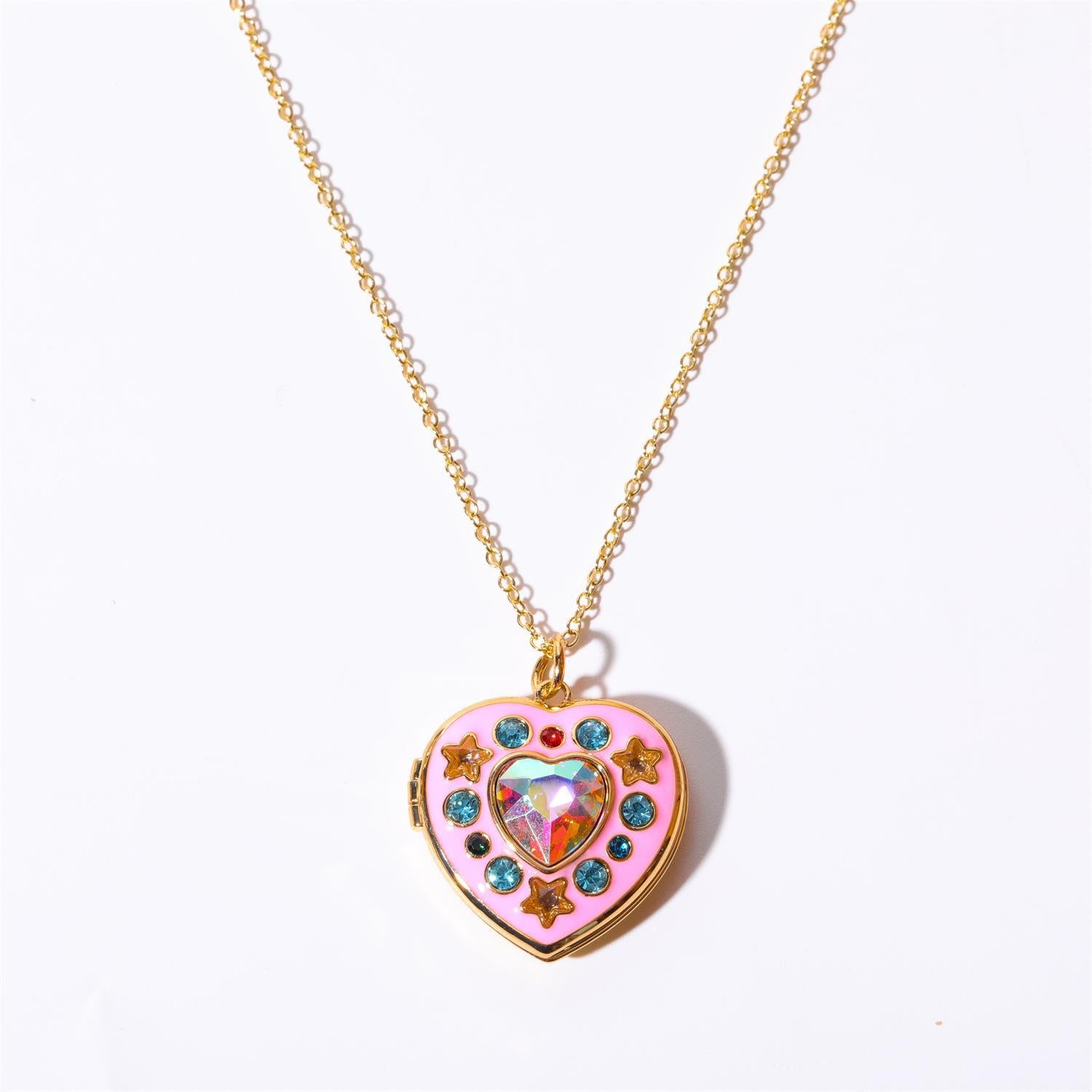 Heart Locket Pendant Necklace - Pink Heart - O-Chain [BS4PNHXY]