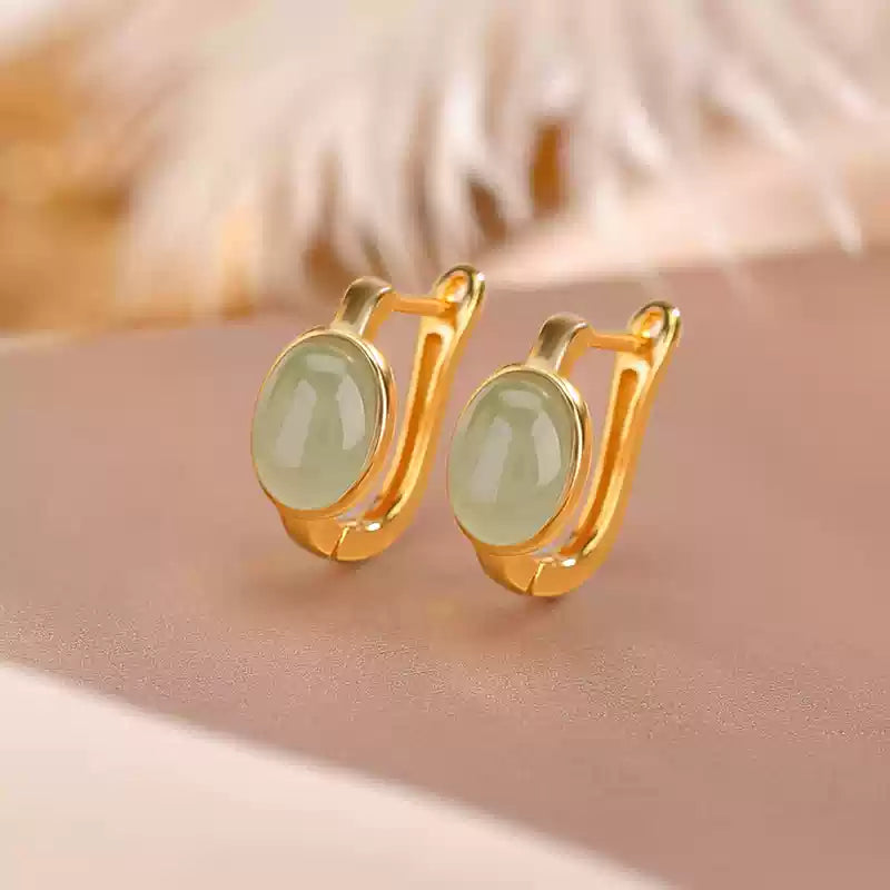 Aventurine and Honey Jade Hoop Earrings