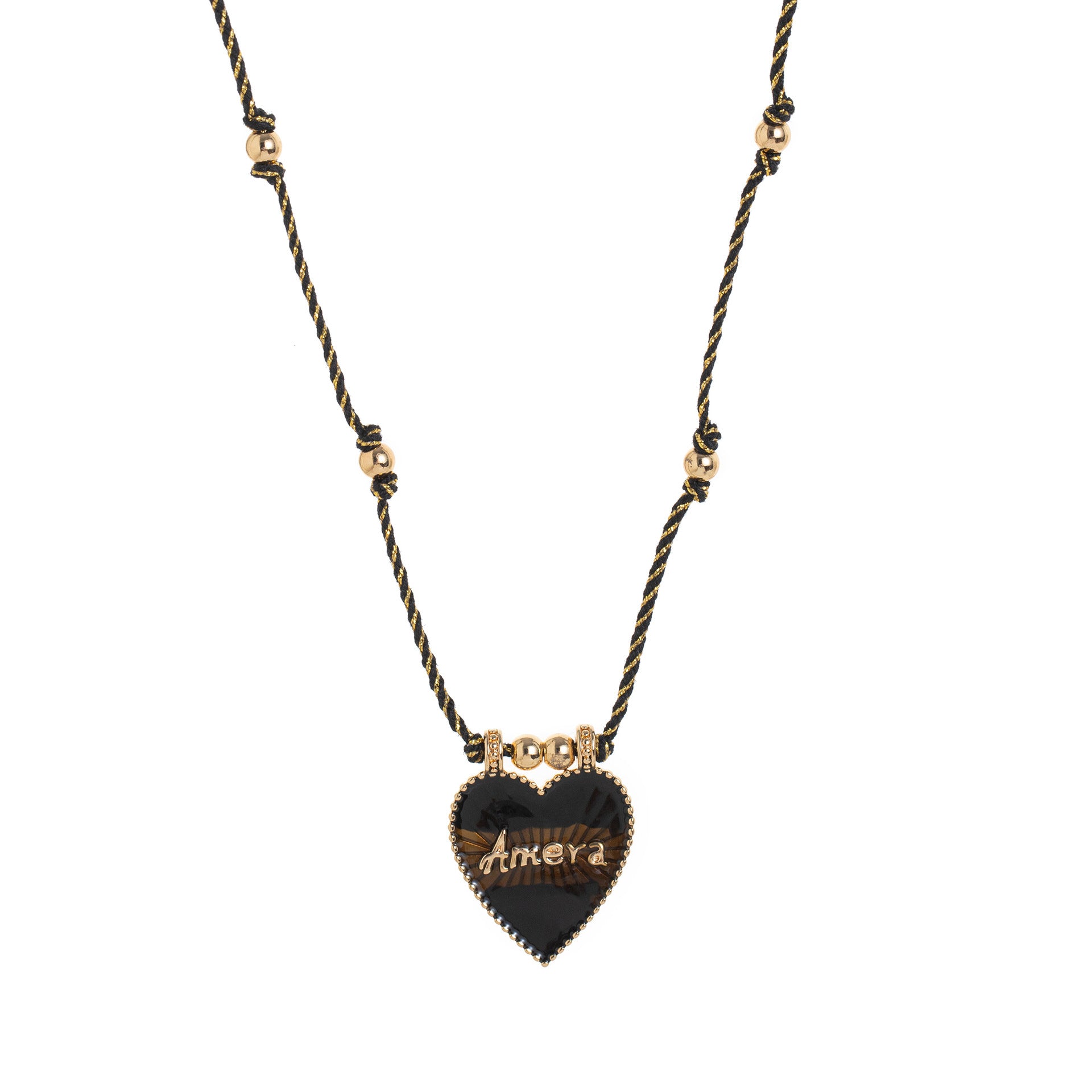 Color Cord Pendant Necklace - Black Heart Necklace [F5SWTSWO]