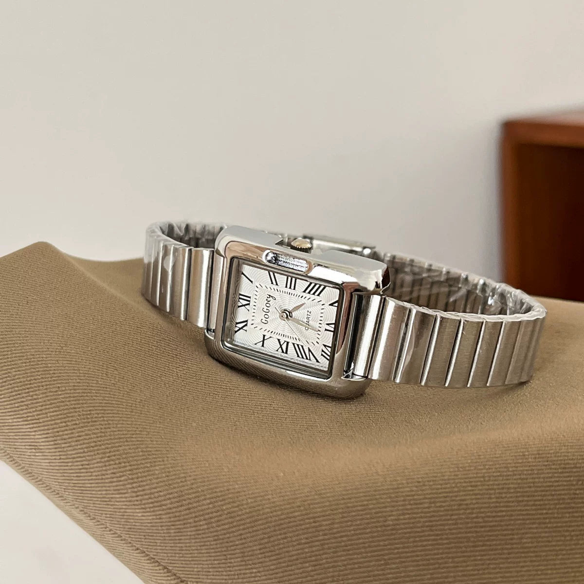 Vintage Square Roman Dial Watch - Silver Band, White Dial [598KV2R3]