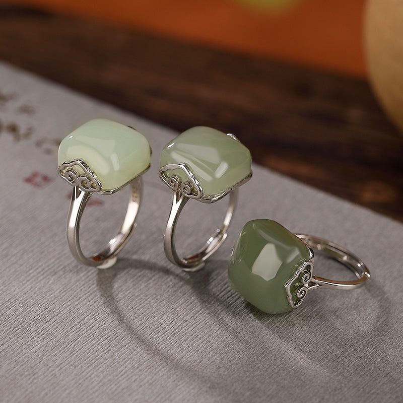 Celadon Jade Cloud Sterling Silver Ring