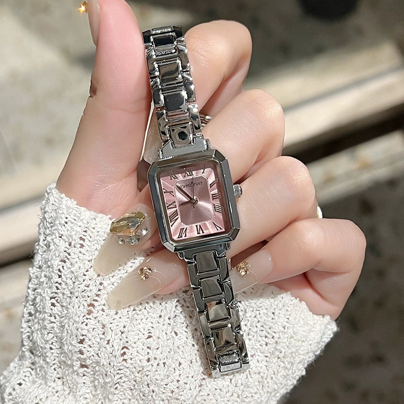 Mother-of-Pearl Square Bracelet Watch - Roman Sakura Pink (with Bracelet & Gift Box) [7U19PXZ9]